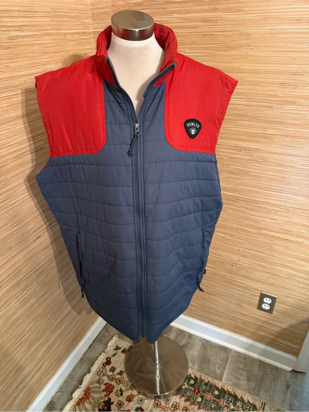 Howler Brothers Navy Quilted Vest with Red Shoulder Panels